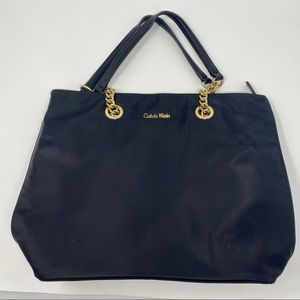 Calvin Klein Black Nylon Purse With Gold Chains